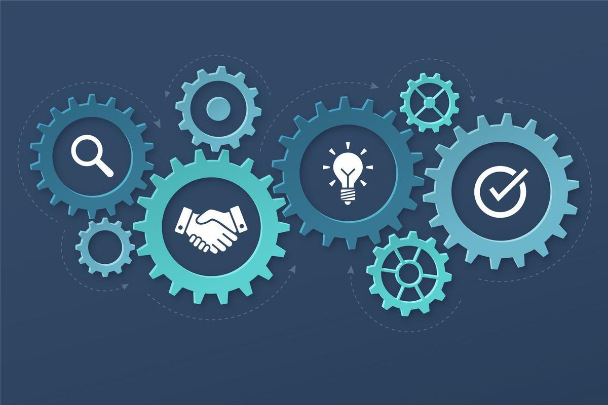 Cogwheels in motion as a symbol of the connection between different stakeholders